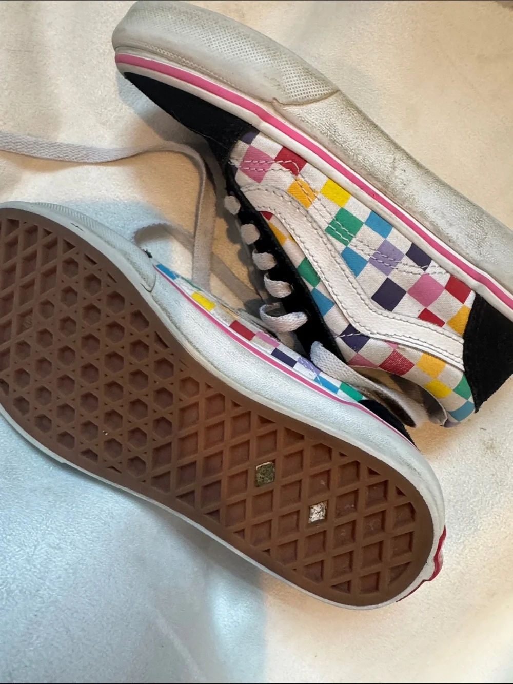 Vans Kids Checkerboard Low Top Sneakers - Black with Rainbow